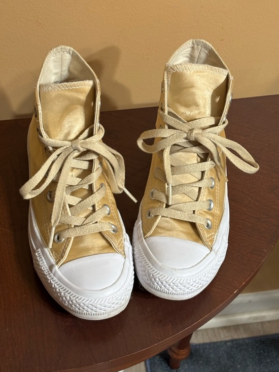 Converse Shoes - Converse Women’s High-Top Sneakers in Metallic Gold and White